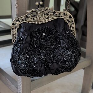 Vintage Elegant Black Beaded Evening Bag